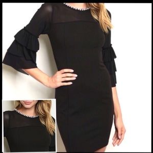 ✨SHEER ELEGANCE”‎ PEARL COLLAR LITTLE BLACK DRESS-SLIP-TUNIC NEW